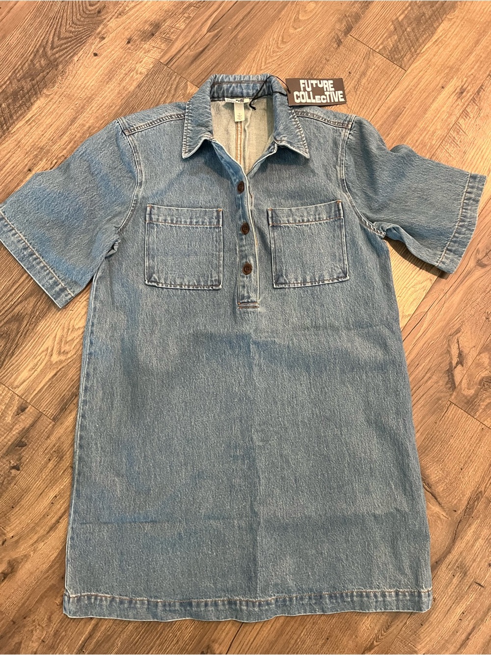 Light Blue Denim Short Sleeve Shirt Dress